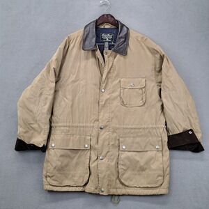 Eddie Bauer Mens L Tan Leather Collar Quilted Lined Field Jacket Coat